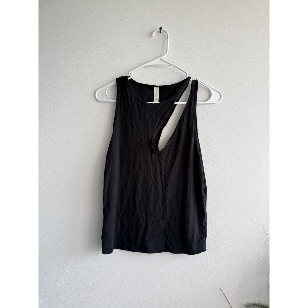 Lululemon shoulder cut out‎ Tank Top Black Modal Silk Blend LW1EHSS Size 8